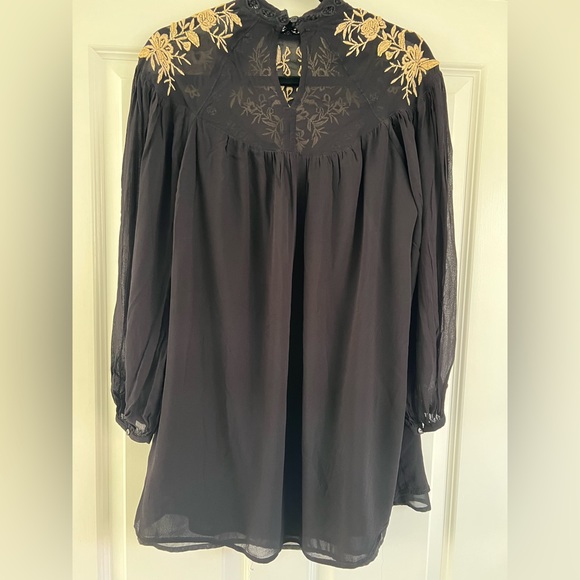 River Island black embroidered smock mini dress festival boho hippy Ibiza sz 8 - Picture 14 of 15